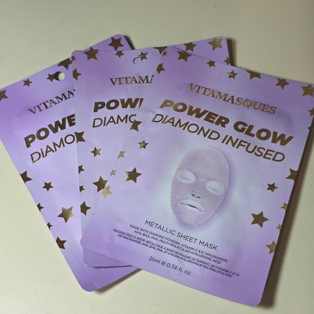 Vitamasques Power Glow Diamond Infused Metallic Sheet Mask Set of 3 Niacinamide